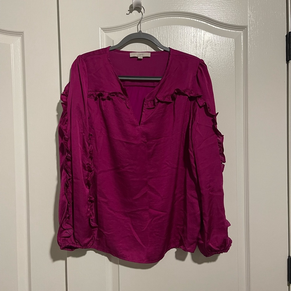 LOFT Ruffle Mixed Media Long Sleeve Top